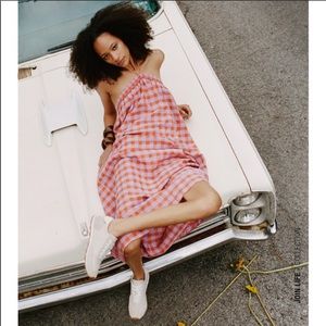 Strapless Pink & Orange Gingham Sundress